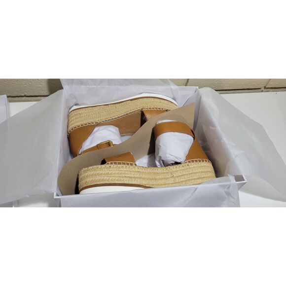 NIB See By Chloe Glyn Leather Tan Espadrille Platform Wedge Sandal Size EU 40 - Picture 15 of 16